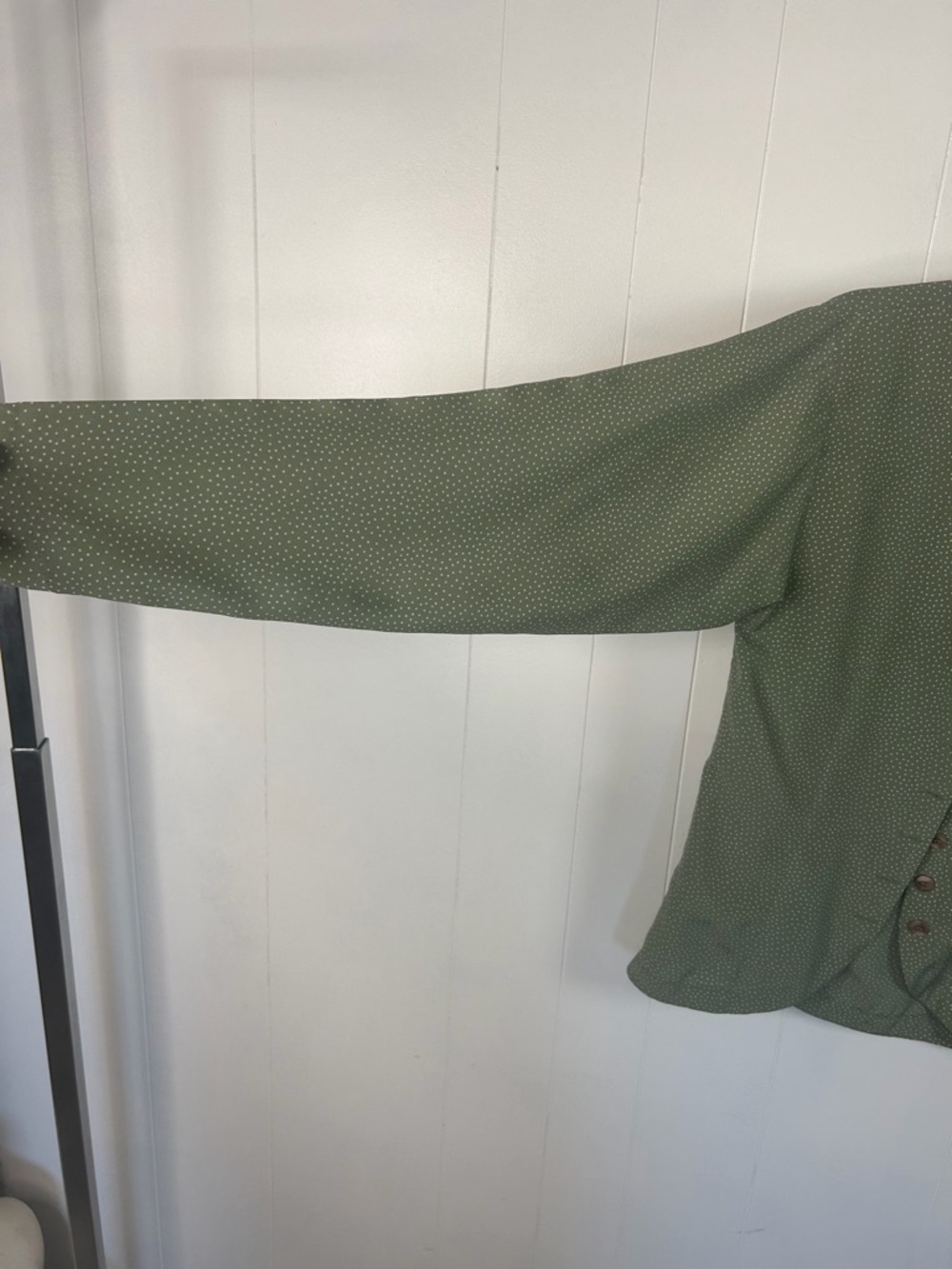 Vintage 90s Olive Green Polka Dot Blouse Office Minimalist Button Top size Small - Picture 9 of 13